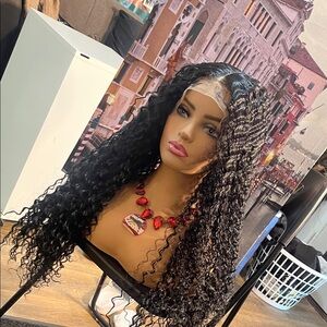 Curly Black Lace Front Wig pre parted
